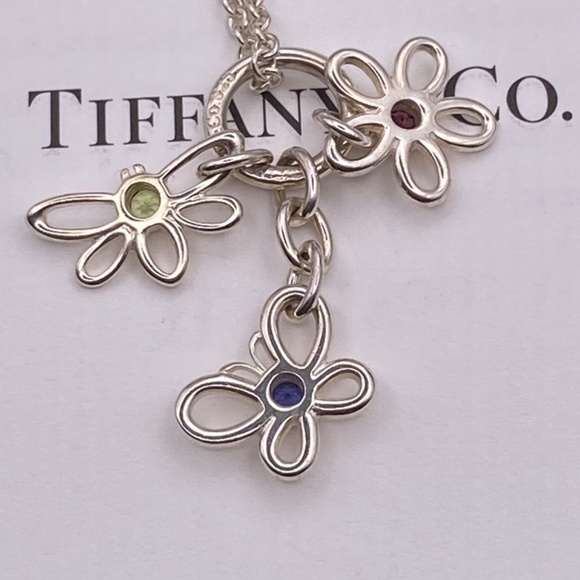 Tiffany & Co.Silver Butterfly dragonfly Flower Gemstone 16" Necklace W/box 925 - Picture 4 of 10